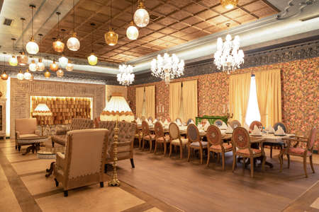 Luxury restaurant banquet hall event room interiorのeditorial素材