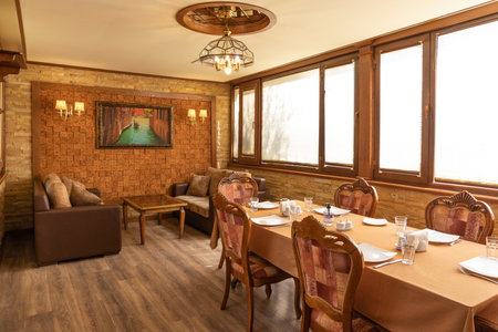 Luxury restaurant banquet event room interiorのeditorial素材