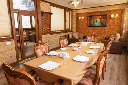 Luxury restaurant banquet event room interiorのeditorial素材