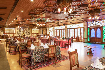 Old vintage style restaurant banquet hall event room interiorのeditorial素材