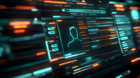Futuristic user interface scanning and displaying personal information on screen, concept for big data and information technologyの素材