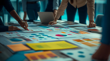 Business team working together on a new project, analyzing financial data and developing growth strategyの素材