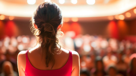 Motivational speaker giving talk on stage at business conference eventの素材