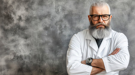 Portrait of a confident senior doctor with crossed arms, exuding professionalism and experienceの素材