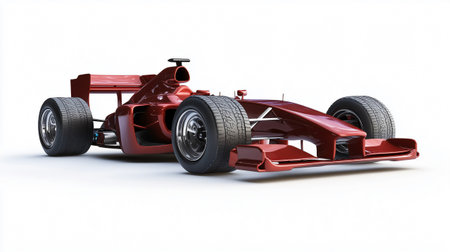 3d rendering of a red formula one racing car on white backgroundの素材