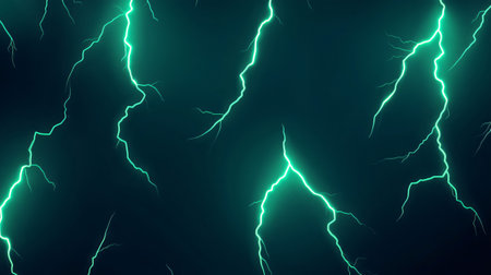 Green lightning bolts are striking on dark backgroundの素材