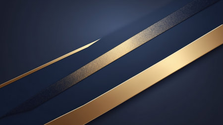 Diagonal stripes in blue and gold traverse a dark background, combining luxury and simplicity, ideal for modern design projects or artistic presentations.の素材