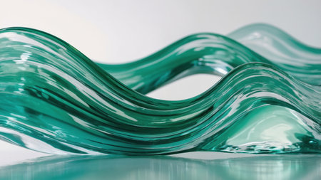 Abstract curved glass ribbon forming beautiful emerald green wavesの素材