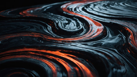 Orange and black swirling paint creating an abstract pattern, perfect for backgrounds and creative projectsの素材