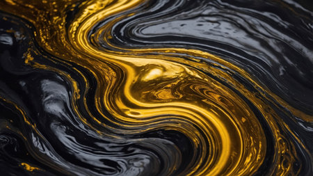 Golden and black paint mixing together, creating a mesmerizing abstract pattern, perfect for backgrounds and artistic projectsの素材