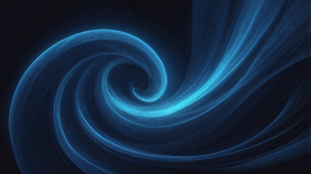 A mesmerizing swirl of blue light creates an enchanting visual on a dark backdrop, showcasing fluid movement and vibrant energy that draws the viewer in.の素材