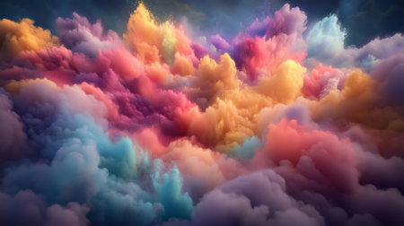 Abstract artwork featuring an intense swirl of colorful clouds exploding with vibrant pigmentsの素材