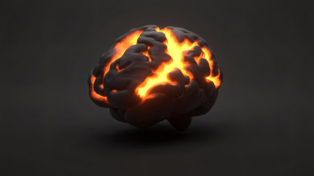 Artistic depiction of a glowing brain symbolizing creativity and neural activityの素材