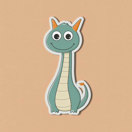 Adorable kawaii dragon sticker smiling, perfect for children's designs, scrapbooking, and other creative projectsの素材