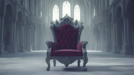 Majestic throne standing in the center of a gothic cathedral, symbolizing power, authority, and spiritual significanceの素材