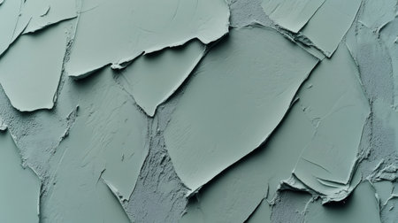 Close up of a textured Venetian plaster wall in a muted pastel sage green color, creating an artistic and decorative backgroundの素材