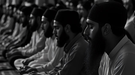 Group of muslim men praying in a mosqueの素材