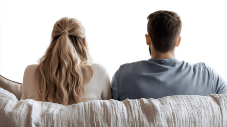 Man and woman sitting on sofa watching television, seen from behindの素材
