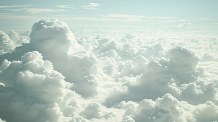 Breathtaking aerial view of a vast expanse of fluffy white clouds creating a serene and dreamlike atmosphereの素材