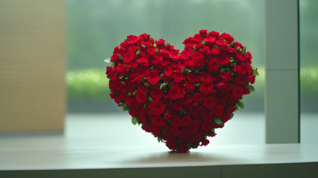 Beautiful heart shaped bouquet made of red roses, symbolizing love, romance, and passionの素材