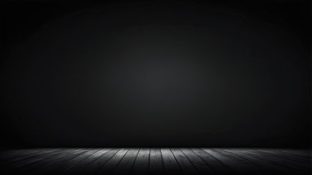 The space features a dark black background and a wooden floor, creating a minimalist setting ideal for performances or presentations, emphasizing simplicity and focus.の素材