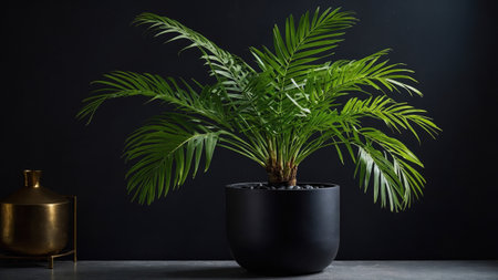 Vibrant green parlor palm adds a touch of nature to a contemporary interiorの素材