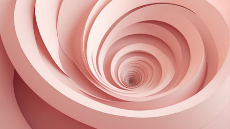 Soft pink layers spiral inward, forming an abstract design that evokes a sense of depth and tranquility. The gentle curves guide the viewer's eye toward the center, creating a calming effect.の素材