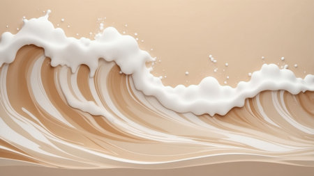 Artistic representation of a wave made from cream and beige colors. The smooth curves and foamy texture evoke a sense of calm and fluidity, perfect for modern decor.の素材