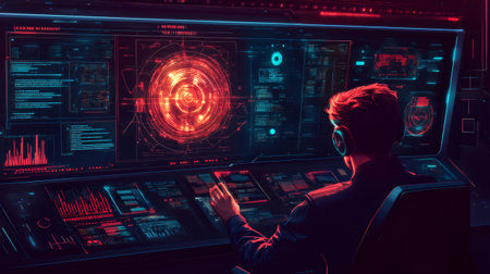 Programmer working with advanced technology for online security and data protectionの素材