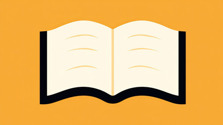 An open book rests on a bright orange background, symbolizing knowledge and learning. The simplistic design emphasizes the pages and invites viewers to explore the world of literature. This artwork captures the essence of education and imagination.の素材