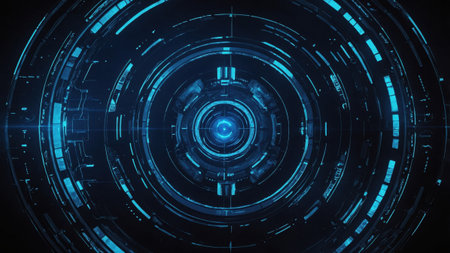 Futuristic blue hud interface glowing in concentric circles forming a technological backgroundの素材