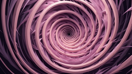 A captivating pink vortex draws the eye into a spiraling formation that showcases intricate shapes and depth, reflecting a blend of artistry and digital design.の素材