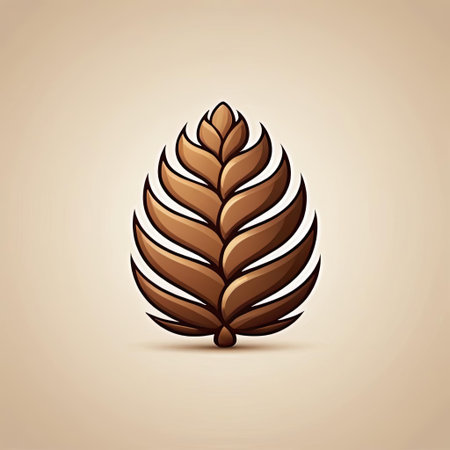 A meticulously designed brown pinecone showcases intricate scales arranged symmetrically, highlighting the natural elegance and beauty of organic shapes in a simple background.の素材