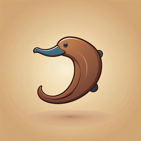 A stylized platypus character is featured with a playful design, showcasing its distinctive bill and unique shape. The warm background enhances its charm and character.の素材