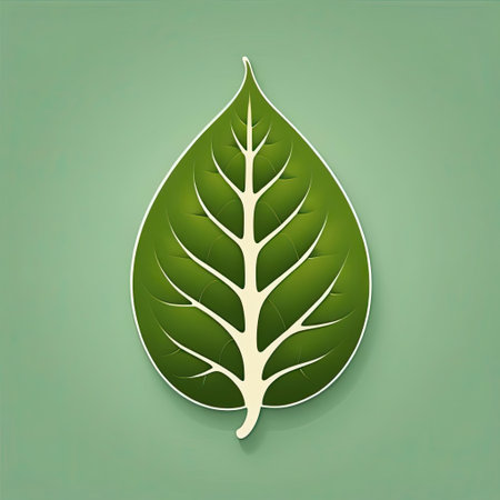 A beautifully designed green leaf with detailed vein patterns stands out against a soft green backdrop, creating a serene and natural ambiance. Ideal for nature-inspired themes.の素材
