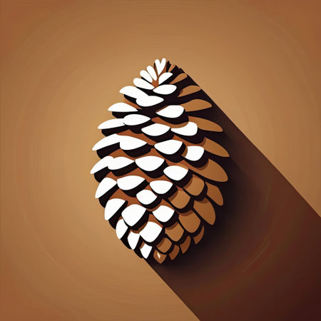 A pinecone is displayed prominently against a warm, textured backdrop, emphasizing its unique shape and details. The soft light enhances the shadows, creating depth.の素材