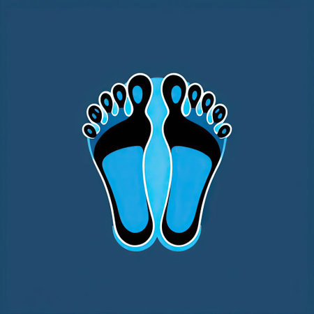 Artistic representation of human footprints showcases creative design with vibrant blue and black colors.の素材