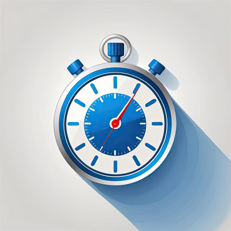 A blue and silver stopwatch displays precise timing. Its hands indicate a clear measurement, making it a perfect tool for sports, workouts, and various timed events.の素材