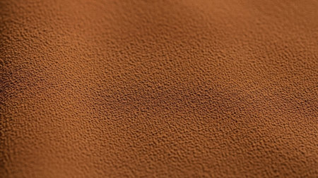 A detailed view of a woven textile with a bumpy, granular texture in a warm brown hue, creating an abstract backgroundの素材