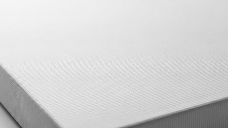 A detailed macro shot captures the fine weave and texture of an empty white canvas, highlighting its surface and side profileの素材