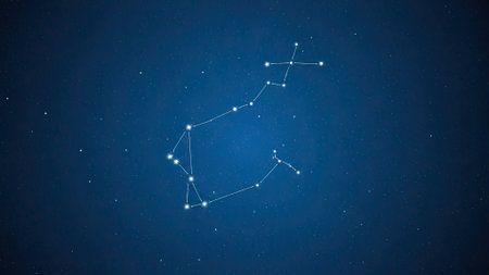 The celestial pattern of Scorpius, a zodiac constellation, is depicted with connecting lines and bright stars on a dark, star-filled expanseの素材