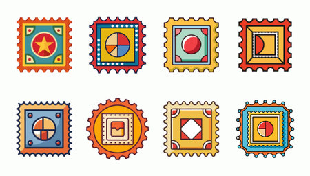 A set of stamps with different designs.のイラスト素材