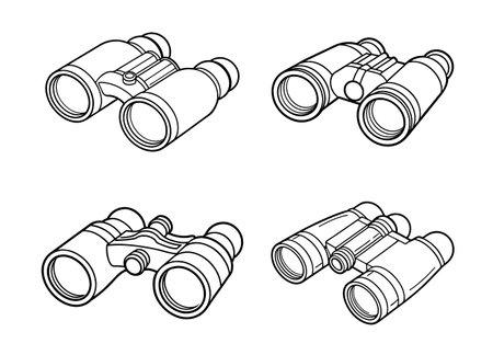Collection of line art Binoculars black Vector drawing Illustration.のイラスト素材