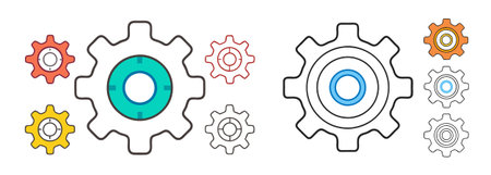Collection of Colorful Cogwheel Designs, Technical Illustration, Machinery and Industry Gears