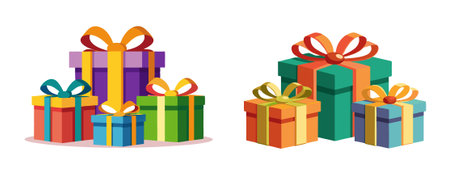 Group of colorful cartoon gift boxes stacked in presents illustration designのイラスト素材