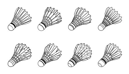 Eight badminton shuttlecocks arranged in a grid pattern isolated on whiteのイラスト素材