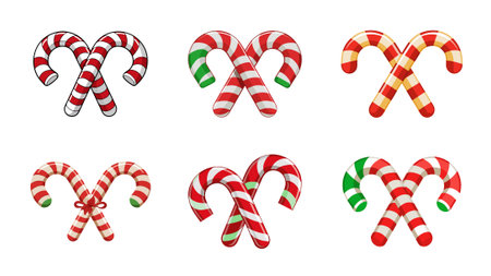 Festive Cartoon Candy Cane Collection for Holiday Decorations and Sweet Treatsのイラスト素材