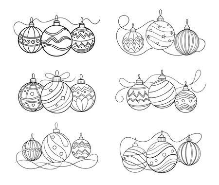 Collection of unique and intricate Christmas ornament designs for creative coloringのイラスト素材