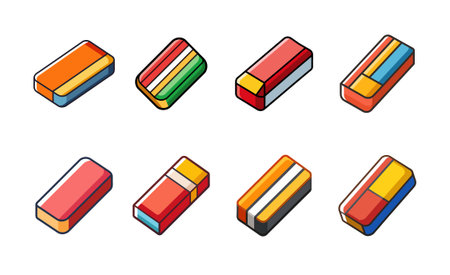 Set of colorful Eraser realistic vector illustration on white background.のイラスト素材