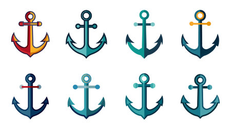 Collection of Various Anchor Designs with Different Colors and Styles and Shapesのイラスト素材